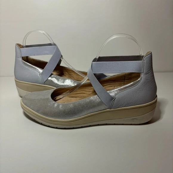 Vionic Ellery Ankle Wrap Ballerina Wedge Flats 10 Blue Leather Suede Slip On. - Picture 3 of 9